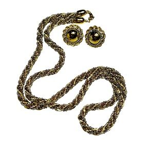 Vintage 1970 Gold tone large chain with silver tone‎ beaded necklace and clip on